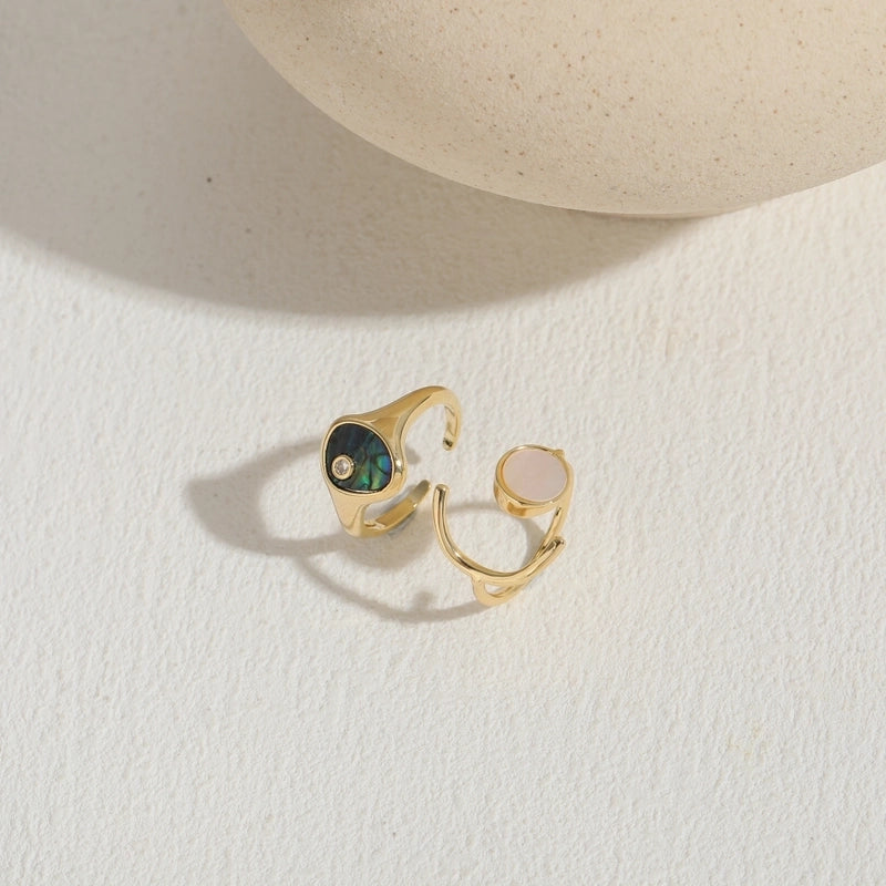 Elegant Luxurious Classic Style Geometric Copper Plating Inlay Shell Zircon 14k Gold Plated Open Ring