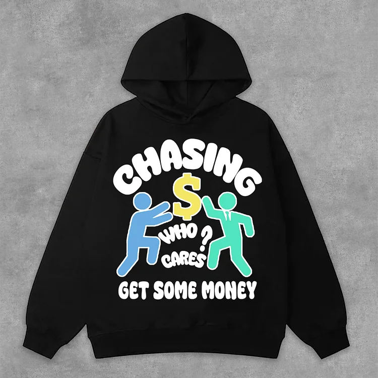 Vintage Chasing Money Graphic Print Pockets Hoodie SOPULA