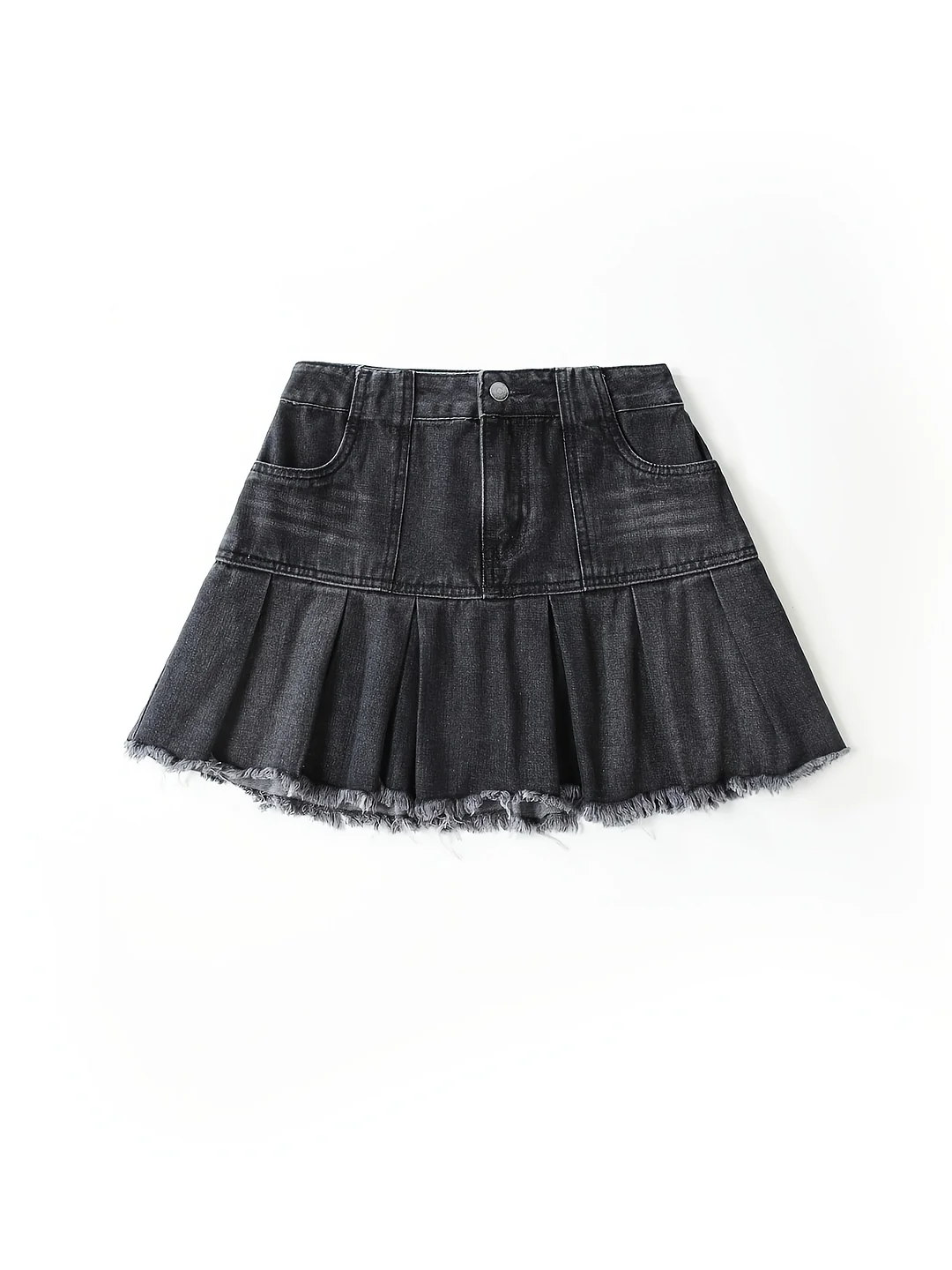 Women's Stylish Black Denim Skirt With Ruffled Hem - High-Waisted, Frayed Detail, Machine Washable, Perfect For Casual Attire, Spring/Summer/Fall Fashion, Seasonal Fashion | Ruffled Denim Skirt | Frayed Detail, High Waisted Skirt | IFYHOME