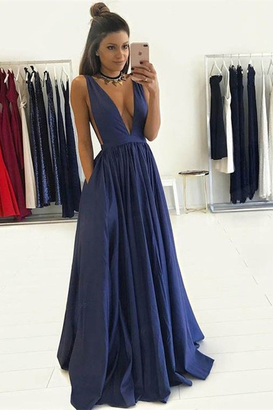 Bellasprom Deep Sleeveless Long Prom Dress With Pockets V-Neck Bellasprom