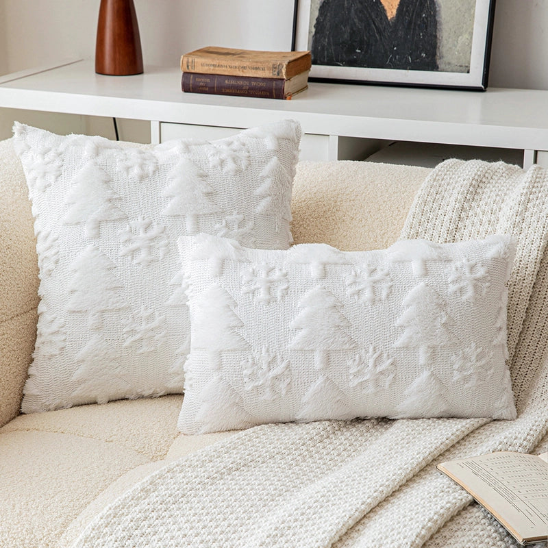 Christmas Pillow Case Plush Snowflake Christmas Tree Embroidered Hair Living Room Sofa Cushion Holiday Party Decorative Pillow Case