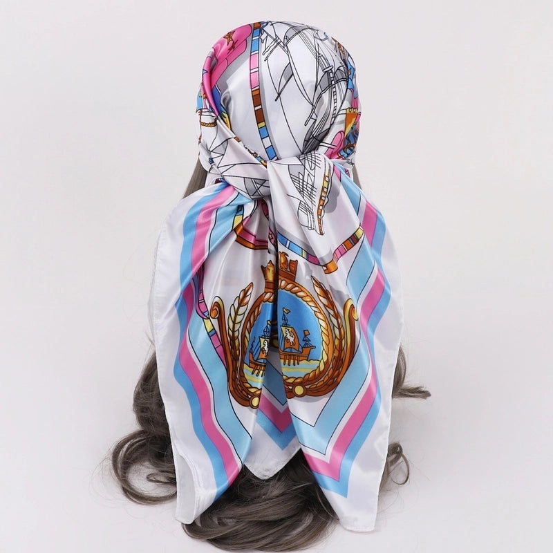 Women’s Vacation Plaid Satin Printing Silk Scarf