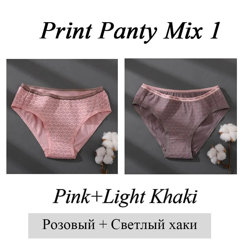 FINETOO Women 1Pc/2Pcs Cotton Panties Female Print Briefs Sexy Low-Rise Underpants Girls Cute Plus Size M-2XL Intimates Lingerie
