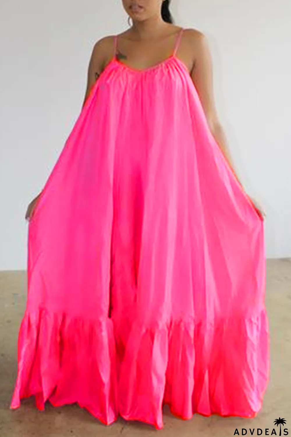 Dark Gray Sexy Casual Solid Backless Spaghetti Strap Loose Sling Dress