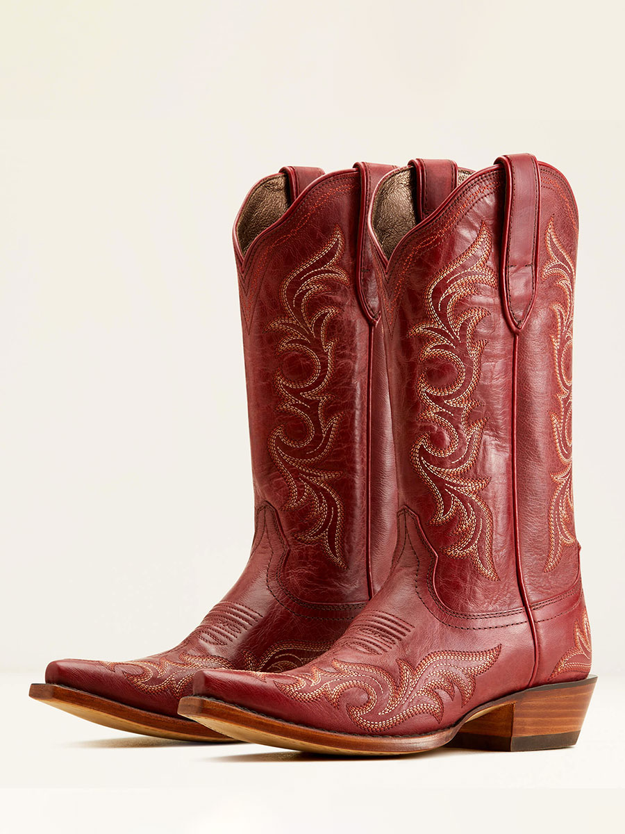 Maroon Snip Toe Embroidered Comfy Cowgirl Boots with Block Heel