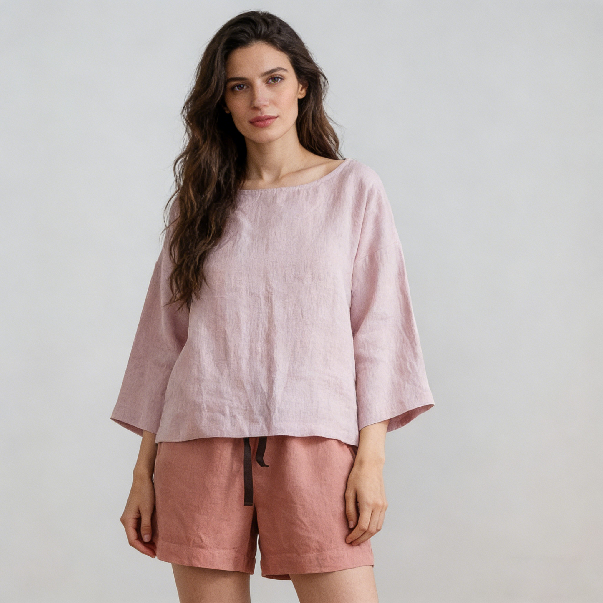 Linen Blouse Women 100% Linen 3/4 Sleeve Boat Neck Oversized Summer Top Breathable REAL SILK LIFE