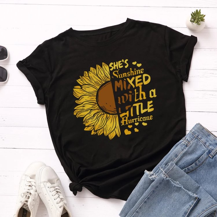 Vintage Sunflower Print Short Sleeve T-Shirt