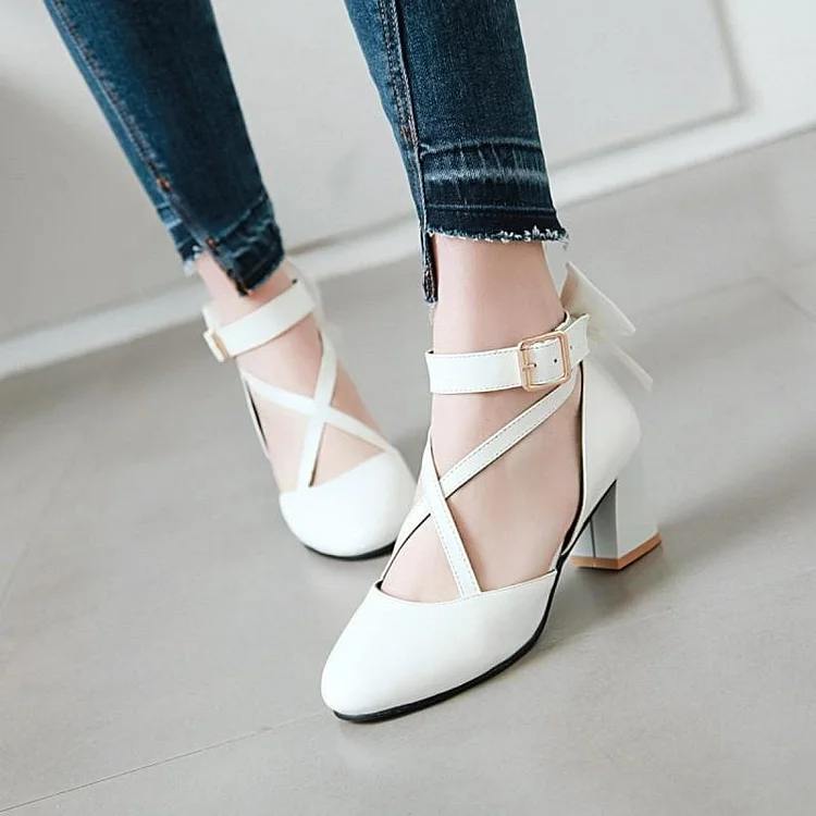 White/Pink/Black Sweet Lolita Bow High Heel Shoes SP14287
