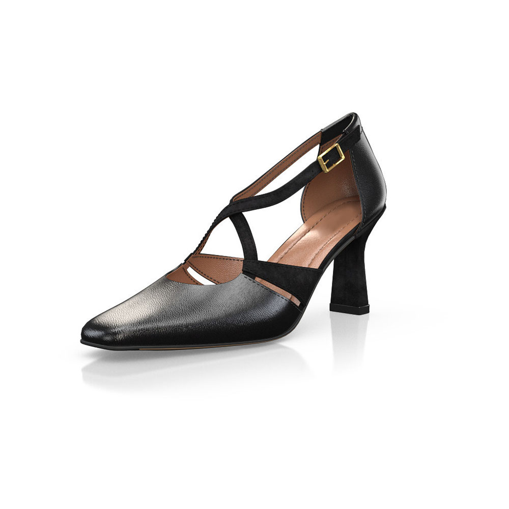 Black Vegan Leather Snip Toe Kitten Heel Criss-Cross Strappy Pumps Nicepairs