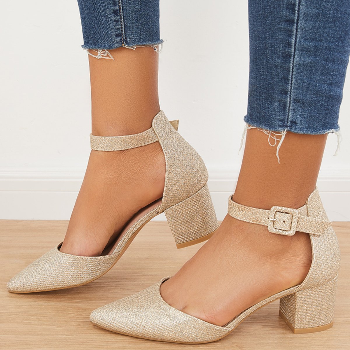 Low Block Heel Pumps Ankle Strap Heels