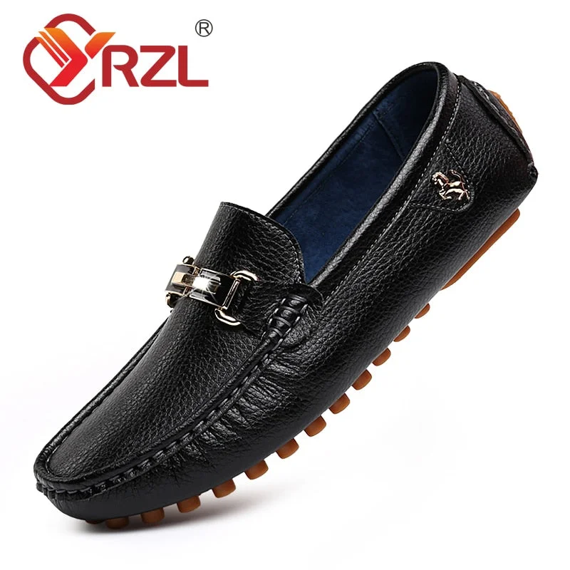 YRZL Loafers Men Handmade Leather Shoes Casual Driving Flats Slip-on Shoes Moccasins Boat Shoes Black/White/Blue Plus Size 37-48