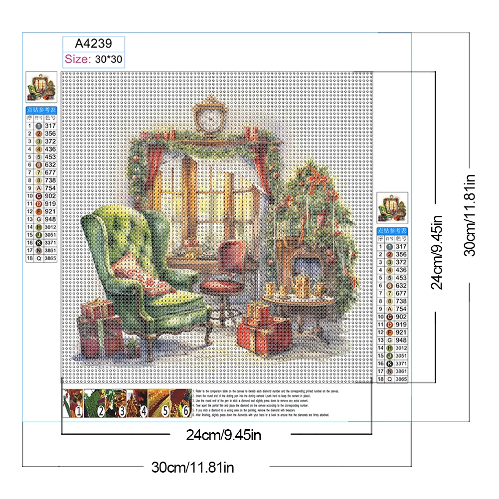 Full Round Diamond Painting 30*30cm - Green Sofa With Floor-To-Ceiling Windows