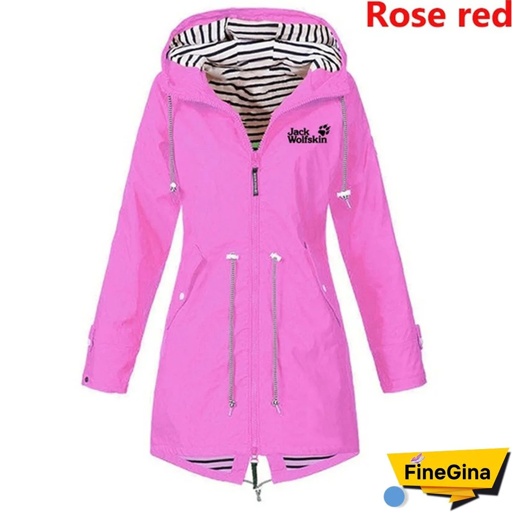 5 Colors Women Outdoor Waterproof Rain Jacket Casual Loose Hooded Windproof Windbreaker Climbing Jackets Coat For All Seasons Plus Size