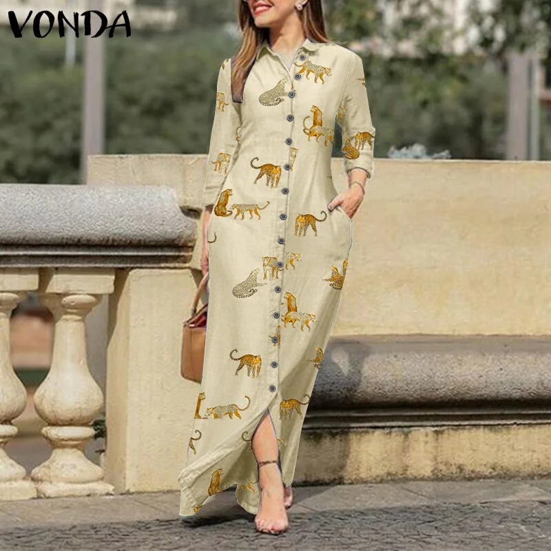VONDA Summer Elegant Denim Dress 2022 Short Sleeve Lapel Button Down Pure Shirt Dresses Fashion Party Vestido Loose Solid Robe