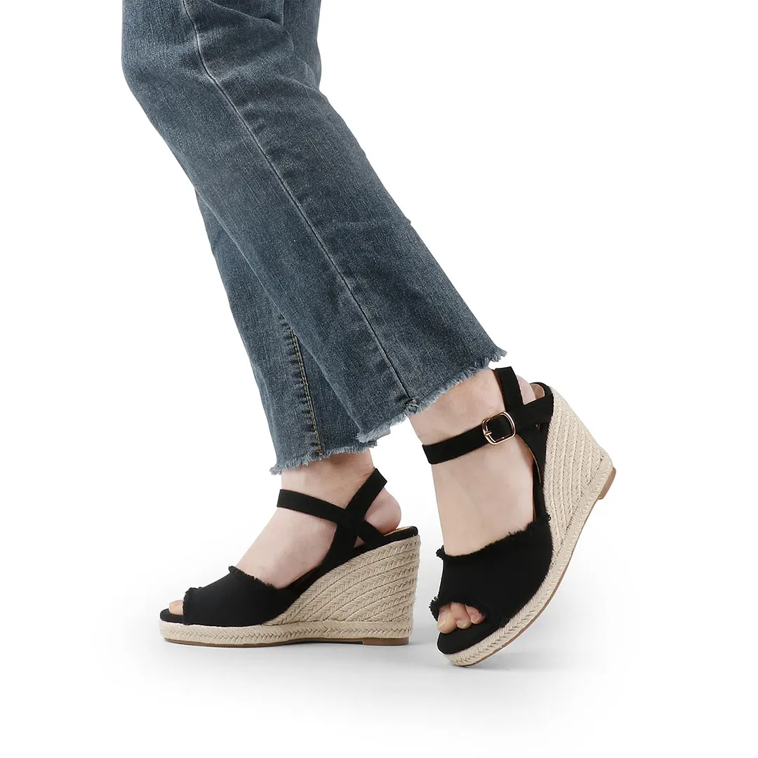 115mm/4.5" Women's Fashion Platform Espadrille Wedge Heels Ankle Strap Sandals-vocosishoes