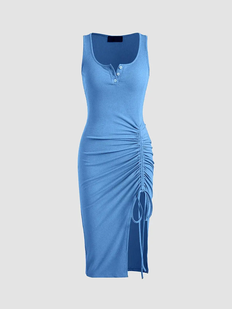 Sleeveless Drawstring Thread Midi Dress