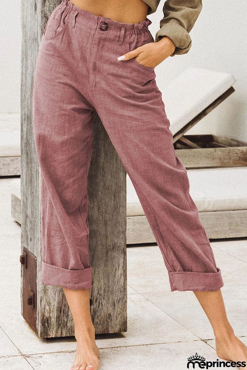 Fashion Casual Solid Patchwork Loose High Waist Straight Bottoms