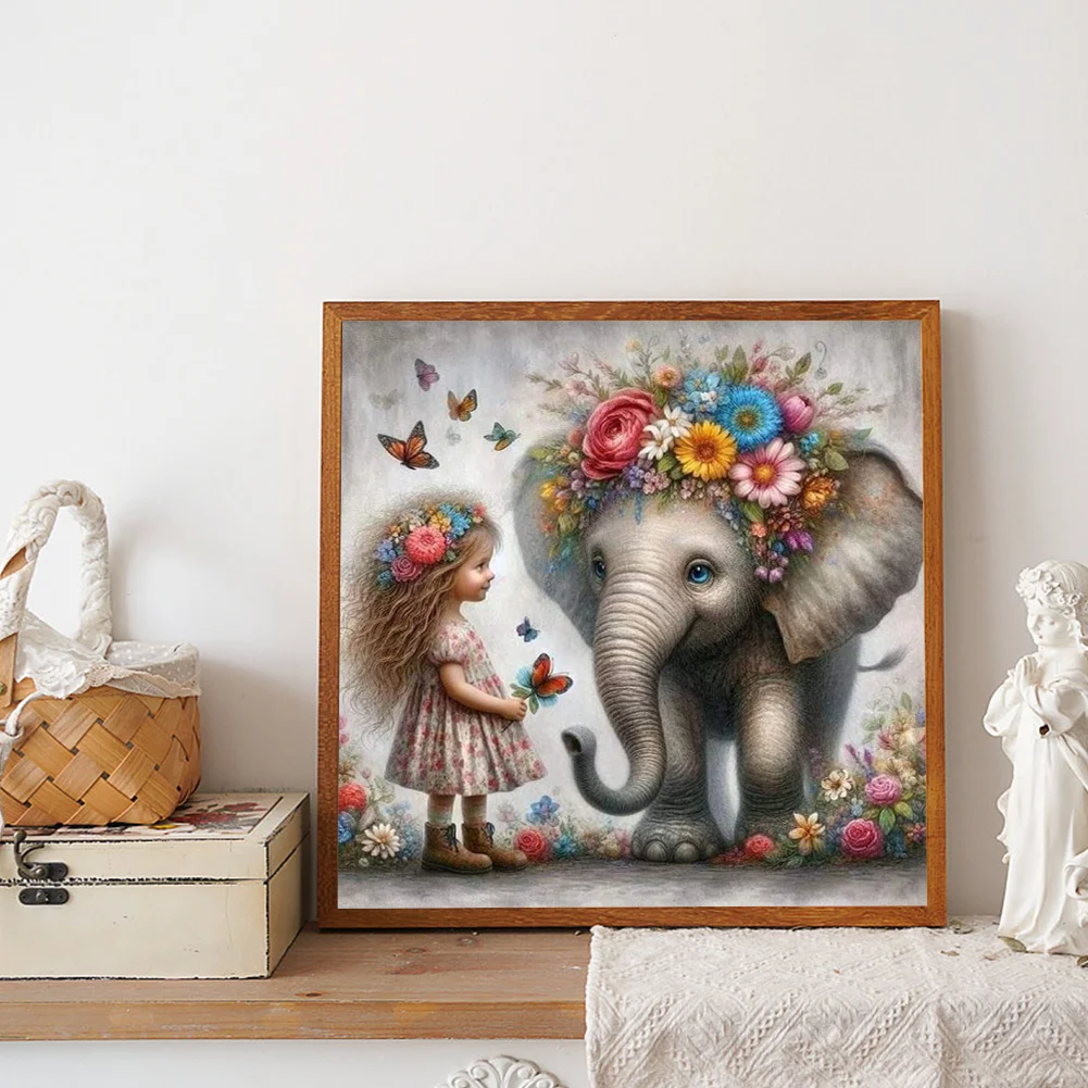 Diamond Painting - Full Round Drill - Girl Elephant(Canvas|40*40cm)