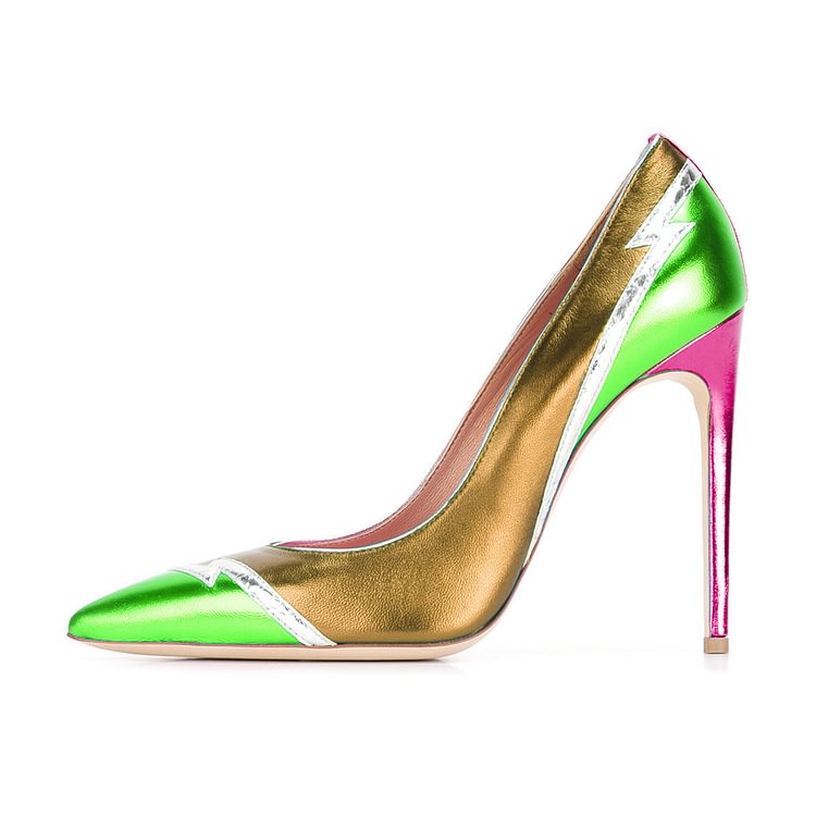Multi-color Stiletto Heels Mirror Leather Pointy Toe Pumps |FSJ Shoes