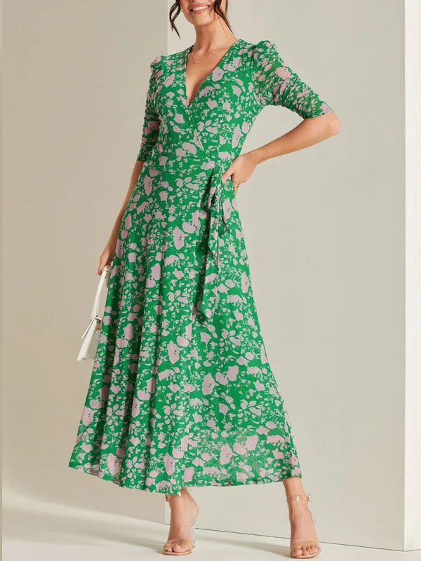 V-neck Temperament Printed Women's Dress