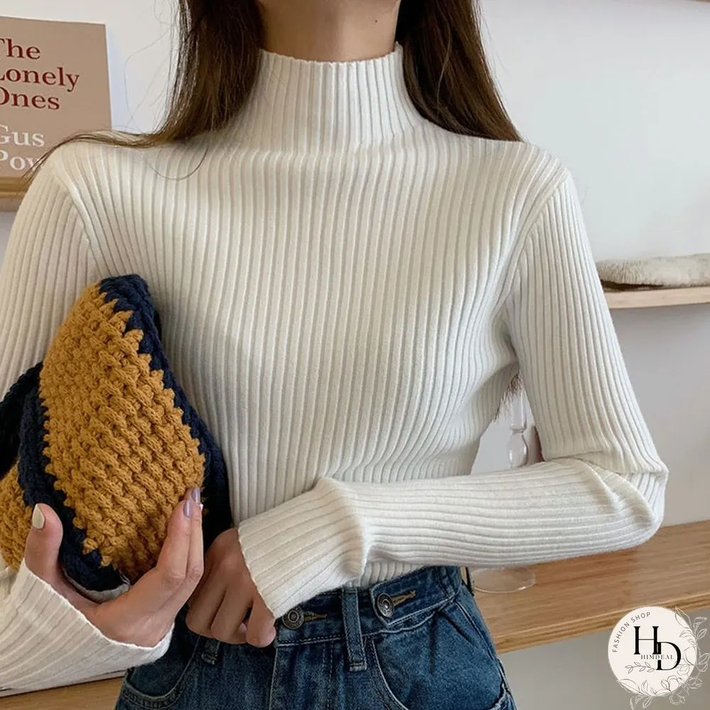 Chic Autumn Winter Sweater Pullovers Women Long Sleeve Casual Turtleneck Warm Basic Knit