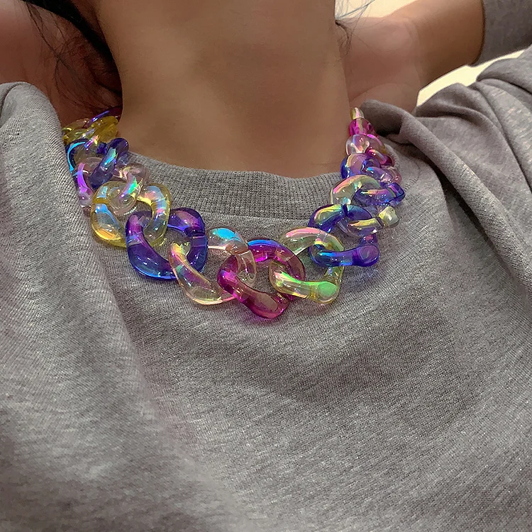 Fashion Cross-Border Geometric Chain Acrylic Necklace-Multicolor