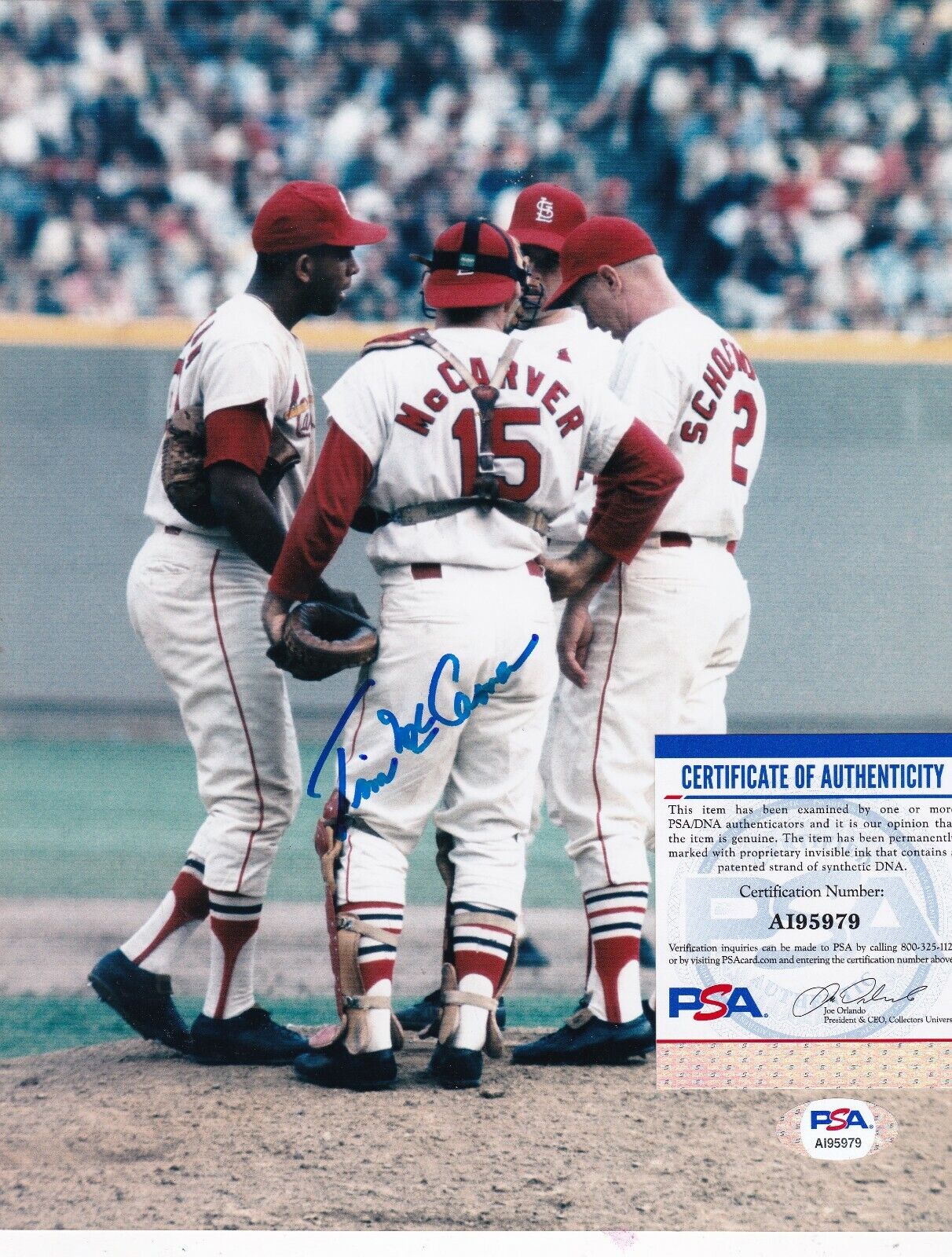 TIM MCCARVER ST. LOUIS CARDINALS PSA AUTHENTICATED ACTION SIGNED 8x10