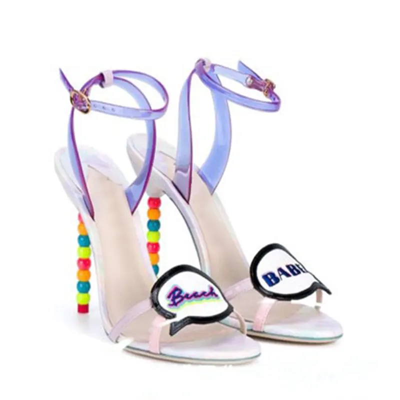 Breakj Girls Slingback Woman Sandals Yellow Pink Printed Leather Shoes Gladiator Pearl Heels Patchwork Celebrating Summer Shoes 703-1