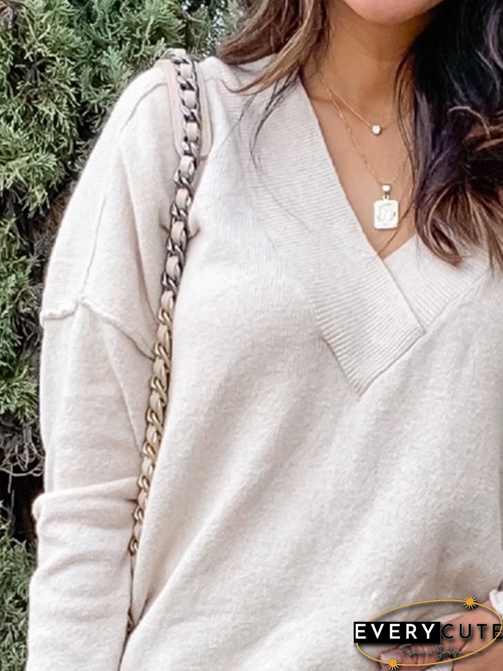 Vintage Autumn Wool/Knitting V neck Daily Vintage Long sleeve Loose Sweater for Women