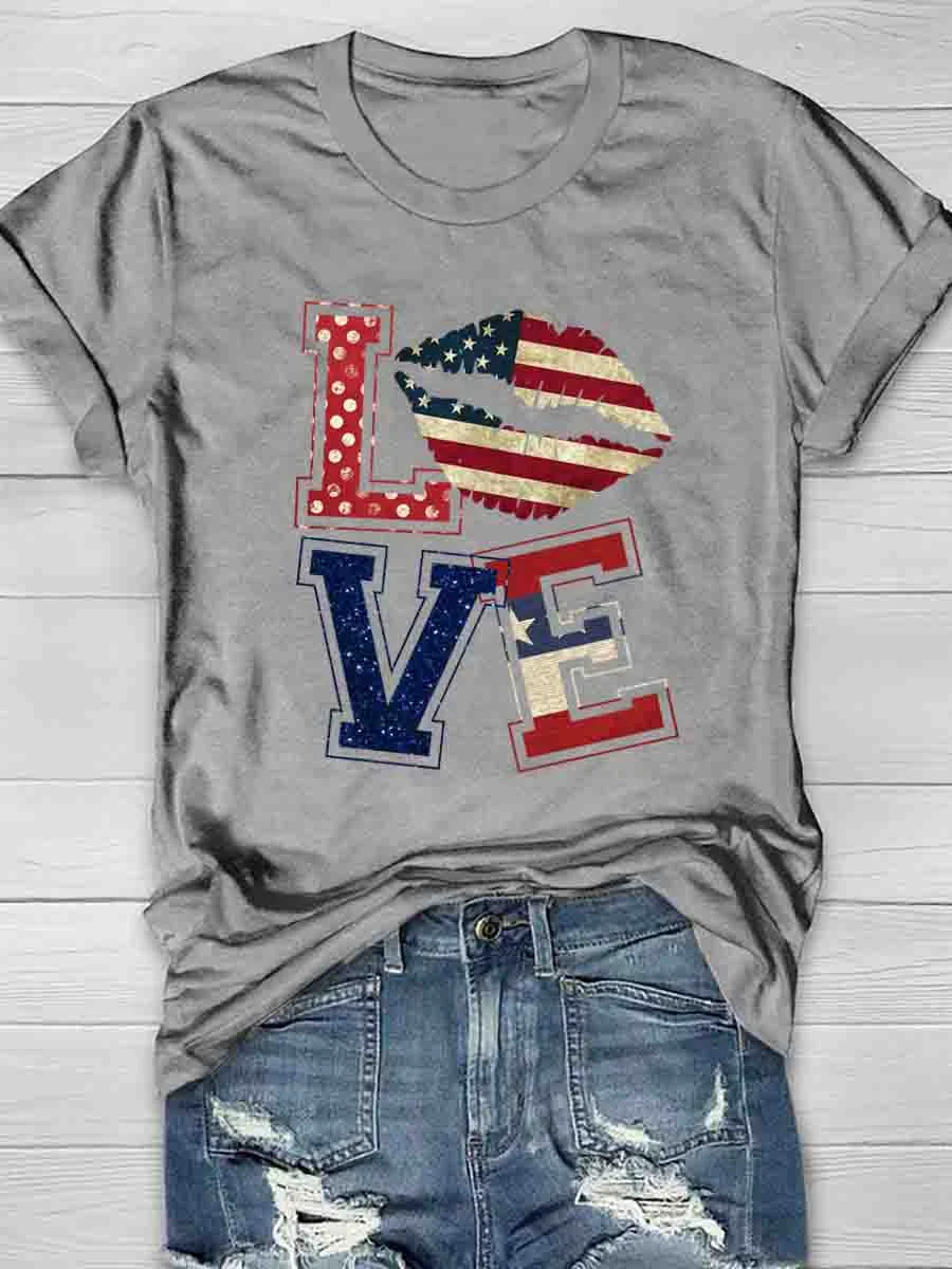 Love Lips 4th Of July Print Short Sleeve T-Shirt