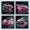 4pcs Diamond Painting -DIY Round Drill Pink Roadster