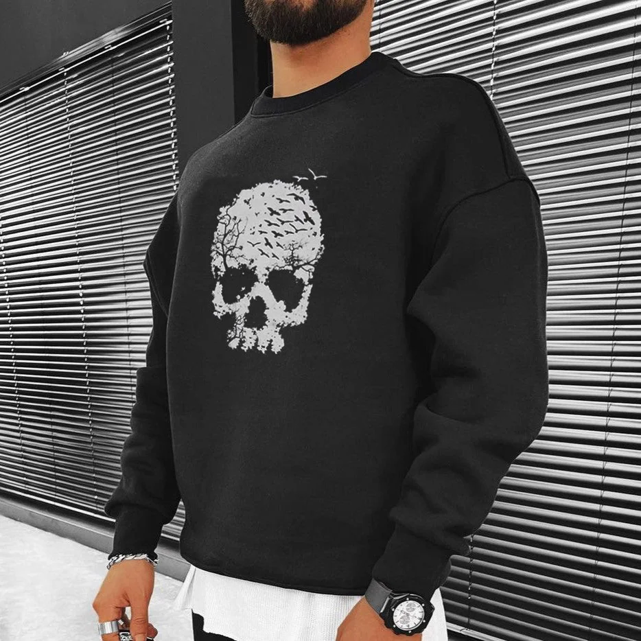 Men's Fashion Casual Skull Crew Neck Sweatshirt
