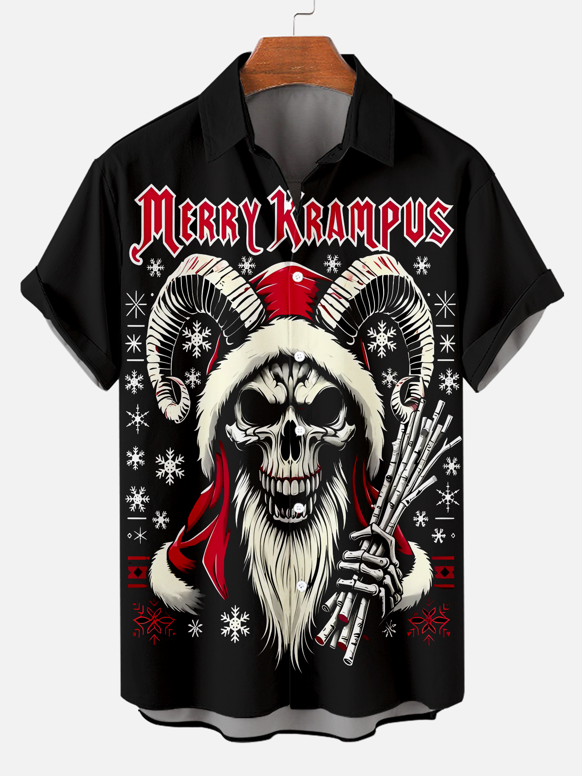 Men's Christmas Krampus Print Short Sleeve Shirt PLUSCLOTHESMAN