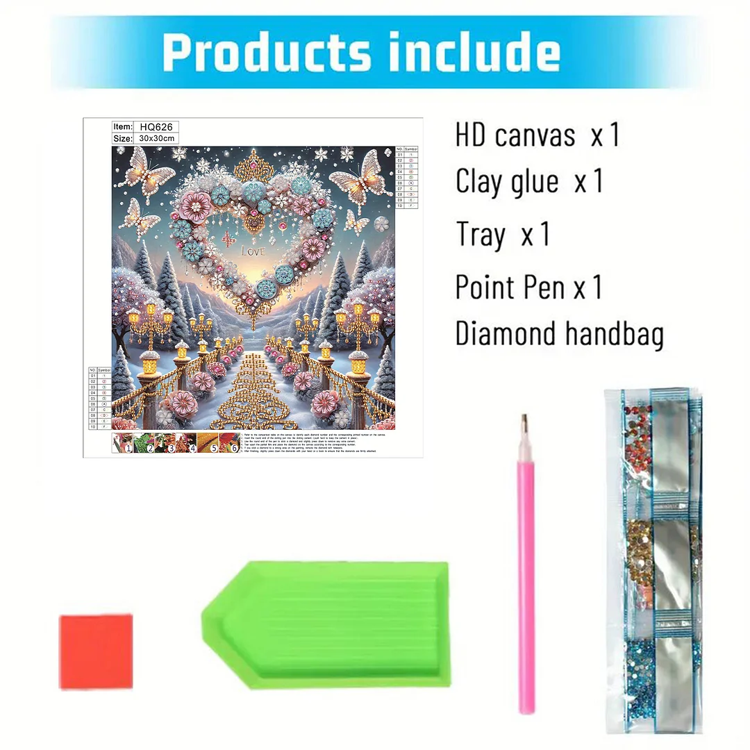 Flowers Heart  - Diamond Painting - Partial Special Shaped Drill(Canvas|30*30cm)