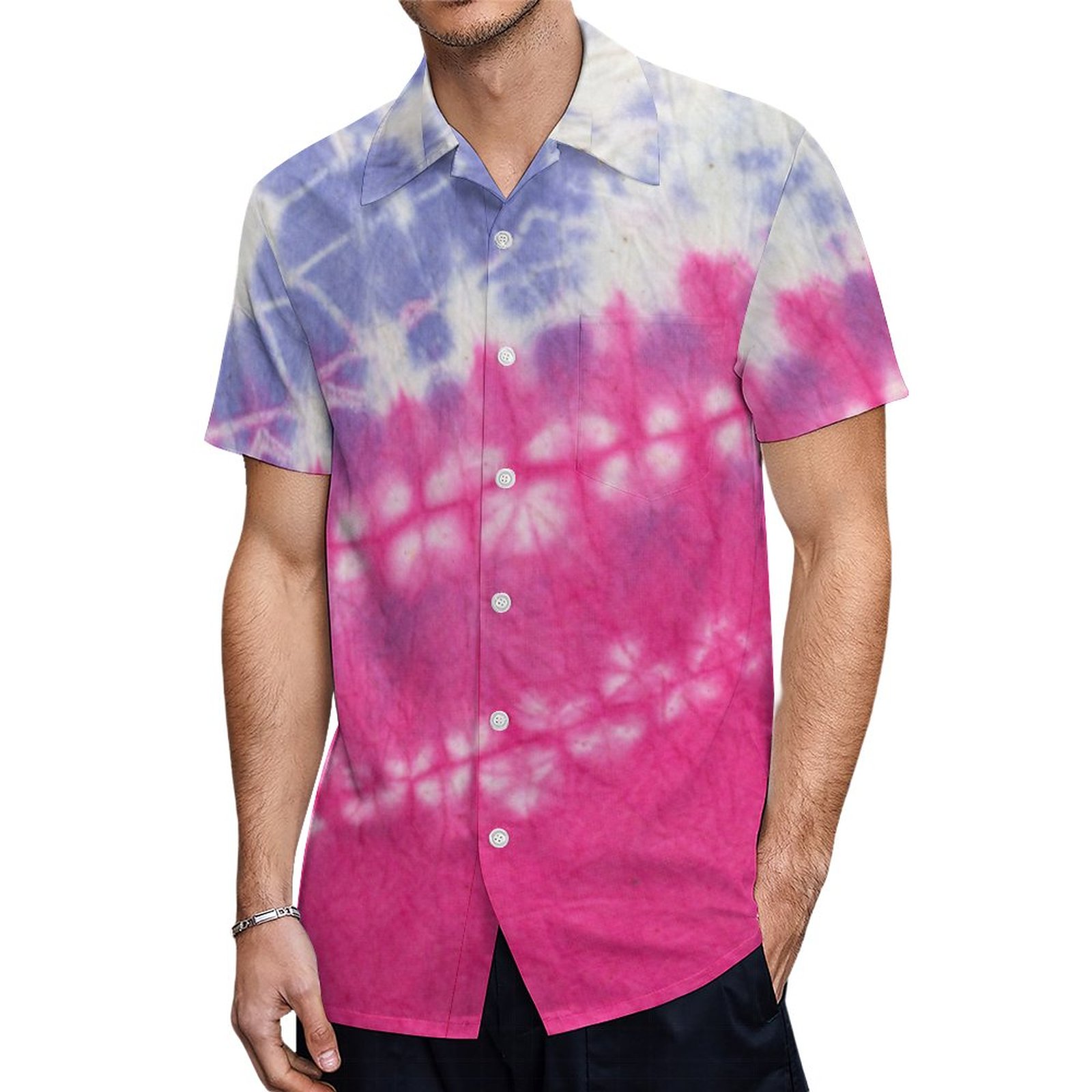 Boho Lavender Raspberry Abstract Tie Dye Shapes Hawaiian Shirt Mens Button Down Tropical Hawaii Beach Shirts