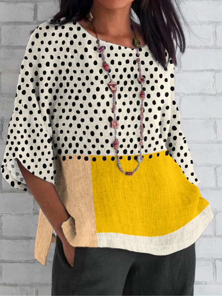 Women Spring Vintage Irregular Geometric Print Shirt