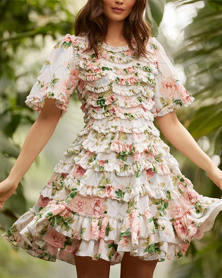 Sweet Floral Print Mini Dress
