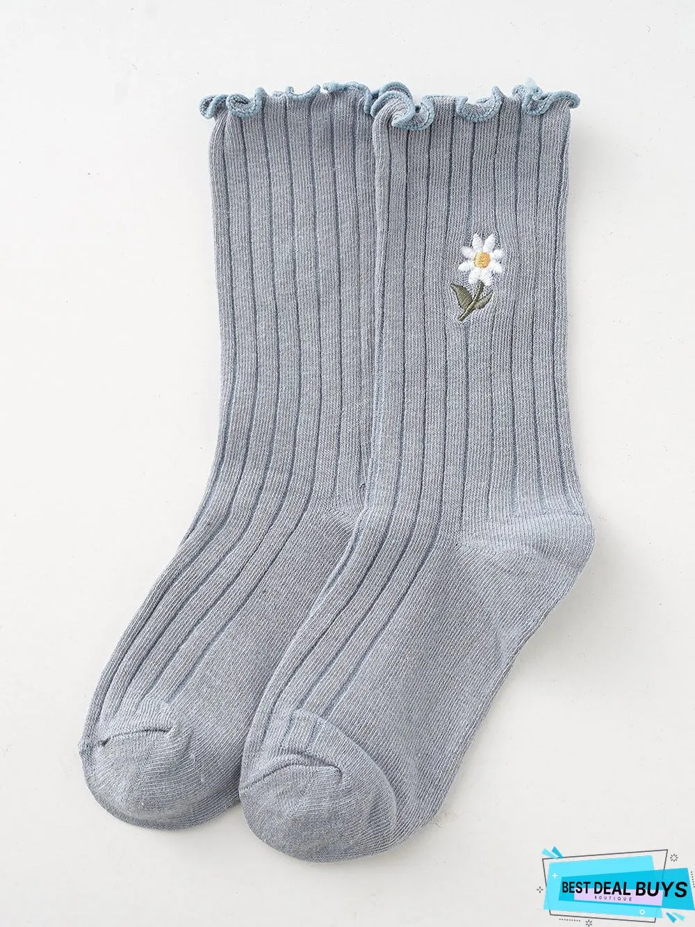 Casual Floral Embroidered Cotton Socks Daily Commuting Outdoor Accessories