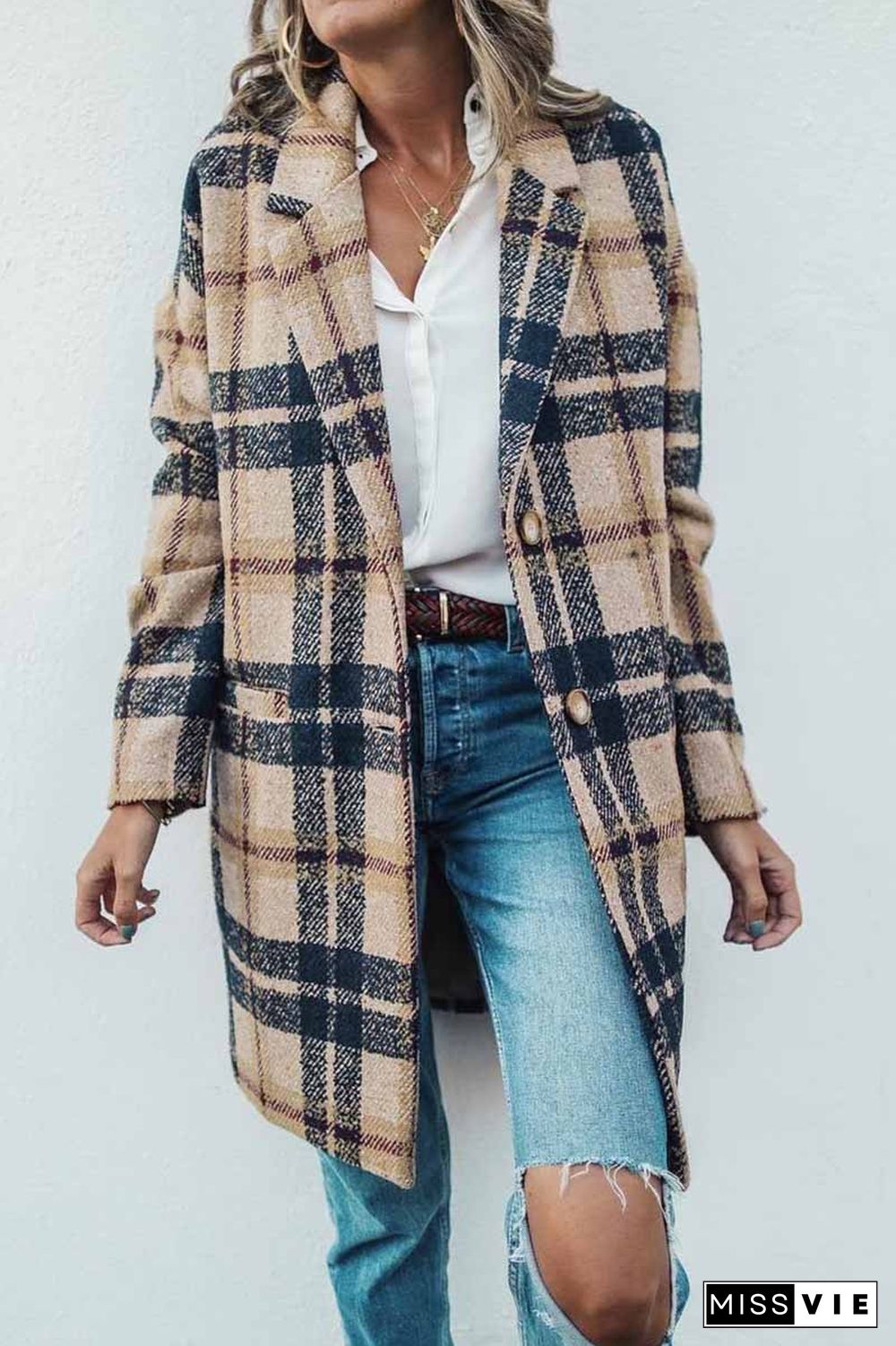 Plaid Contrast Windproof Coat
