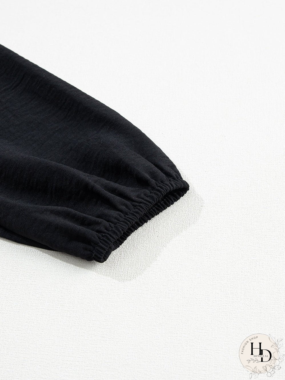 Elegant Black Ruffled Shoulder Bubble Sleeve Blouse