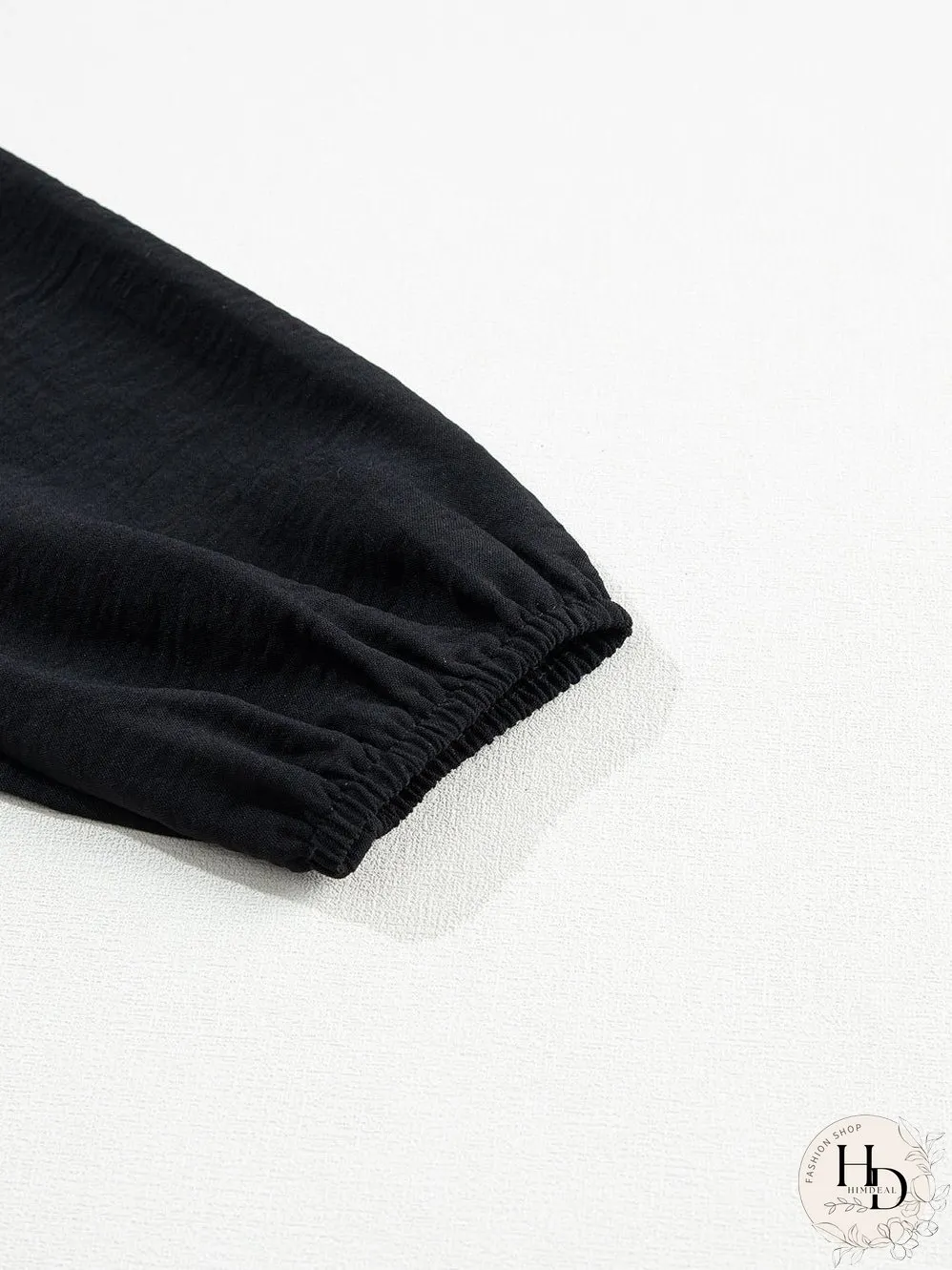 Elegant Black Ruffled Shoulder Bubble Sleeve Blouse
