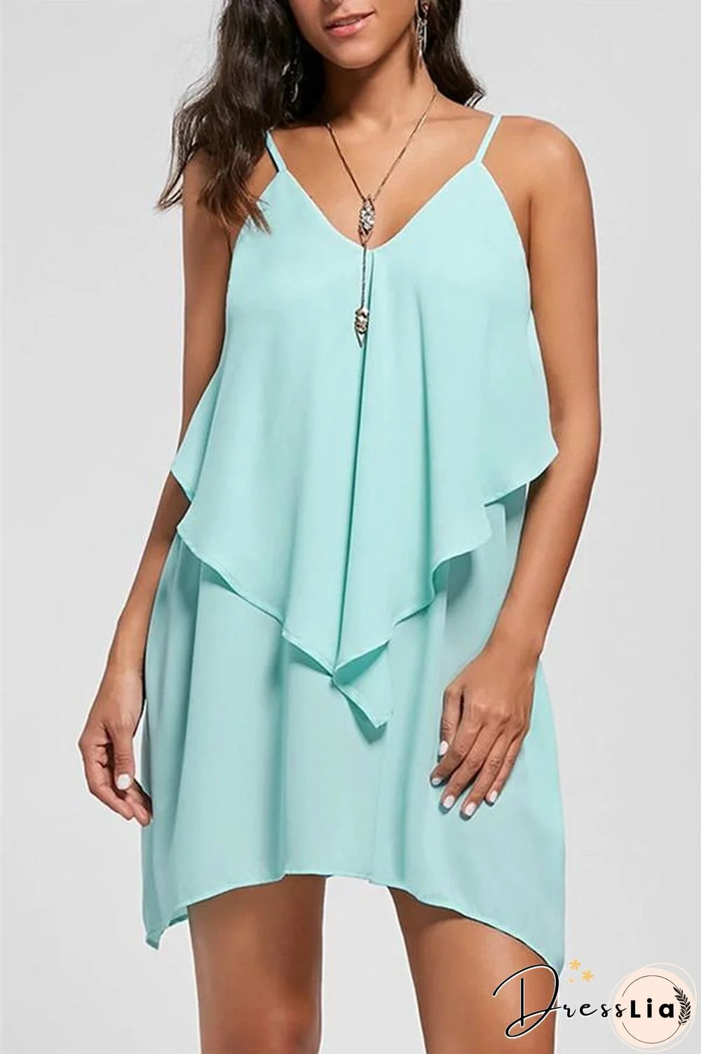 Spaghetti Straps Layered Chiffon Mini Dress