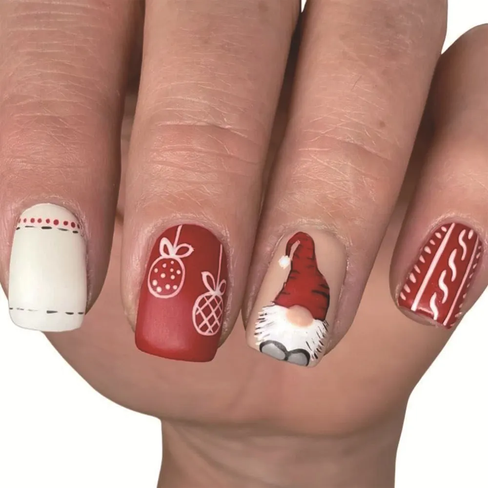 Churchf Churchf Short Square A Candy Santa Claus Christmas Elements Fake Nails Finished Wear A Holiday Nail