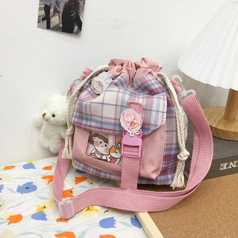 Mewaii®  Plaid Drawstring Bucket Bag