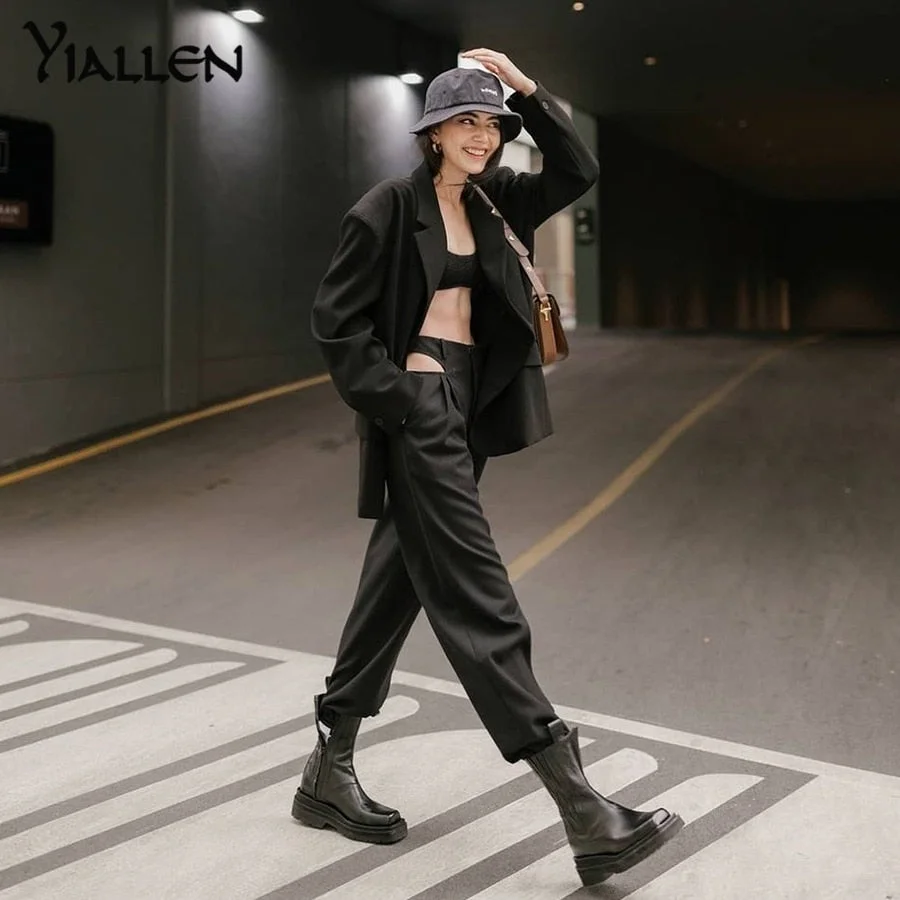 Yiallen 2021 Harajuku High Waist Hin Thin Bandage Straight Pants Female High Quality ActivityTrousers Kpop Street Leisure Pants