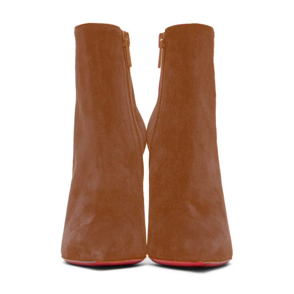 100mm Red Bottom Women's Closed Pointed Toe Stilettos Ankle Boots Suede-MERUMOTE