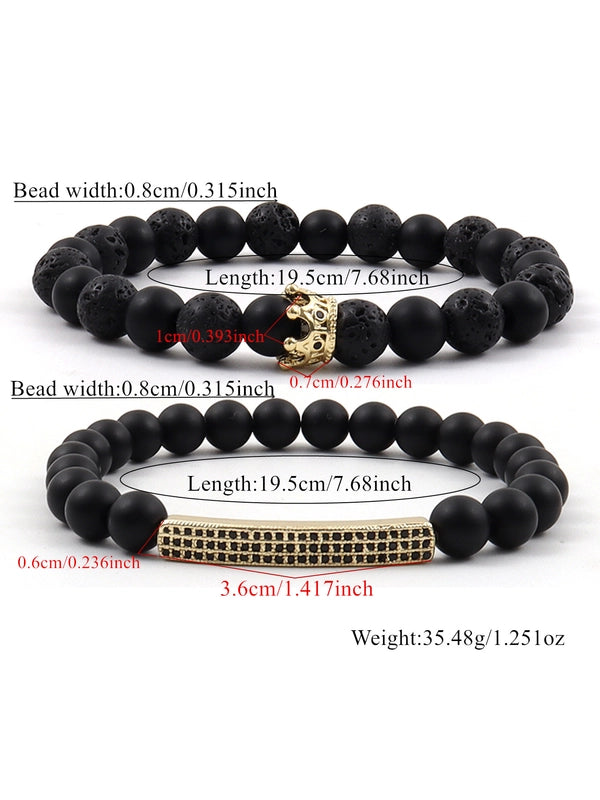 Minimalist Classic Style Commute Crown Rectangle Copper Beaded Men’s Bracelets