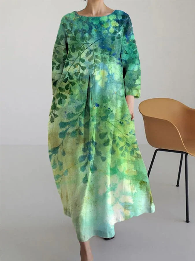 Women's Floral Print Round Neck Casual Long Dress
