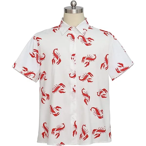 Men's Kramer Lobster Shirt Hawaiian Short Sleeve Casual Button Down Summer Beach White Shirts X-Large