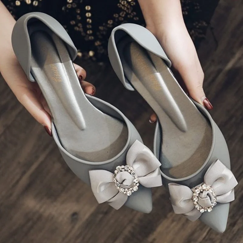 Elegant Women Shoes Butterfly-knot Pumps Summer Drill Ladies Pointed Toe Shallow Jelly Shoes Low Heel Office Female Footwear